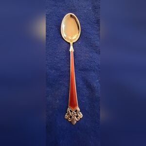Vintage Magnus Aase 'Anitra' Guilloche Red Enameled Demitasse Spoon Sterling